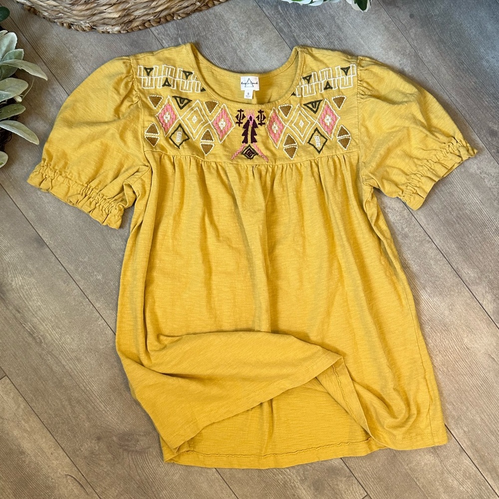 Keep In Touch Women’s Embroidered Bohemian Cotton Blouse Rustic Yellow Small